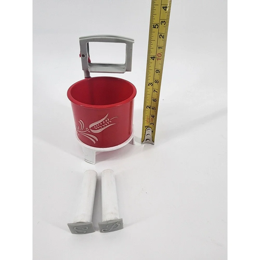 Vintage Red Plastic Wringer Washer Salt Pepper Shakers Toothpick Holder USA Made